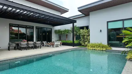 Brand new luxury single-story house for sale with private pool.